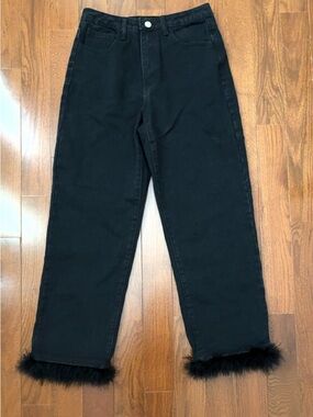 Nasty Gal Black Straight-Leg Jeans with Faux Fur Hem